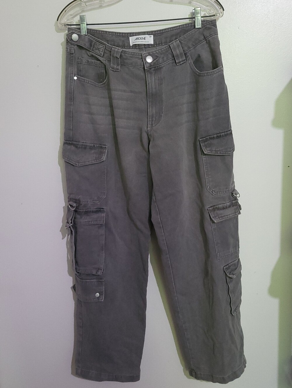 Ardene Wide Leg Multi-pocket Cargo Utility Jeans Gray Size 9 Y2K Skater Style
